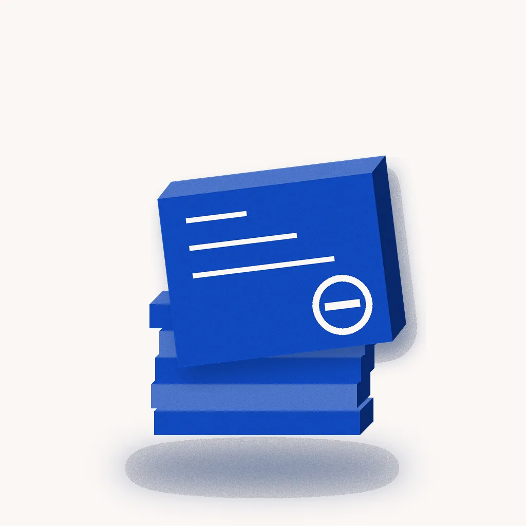 A stack of invoices in blue, with one overdue invoice lifted off the top