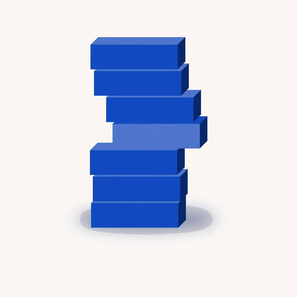 A stack of blocks with one course pushed out of line, and every block above it leaning